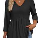 3/4 Length Sleeve Women's Tops 2025 Blouses for Women Dressy Casual Fashion Clothing V Neck Babydoll Tops Fall Outfits, 2XL