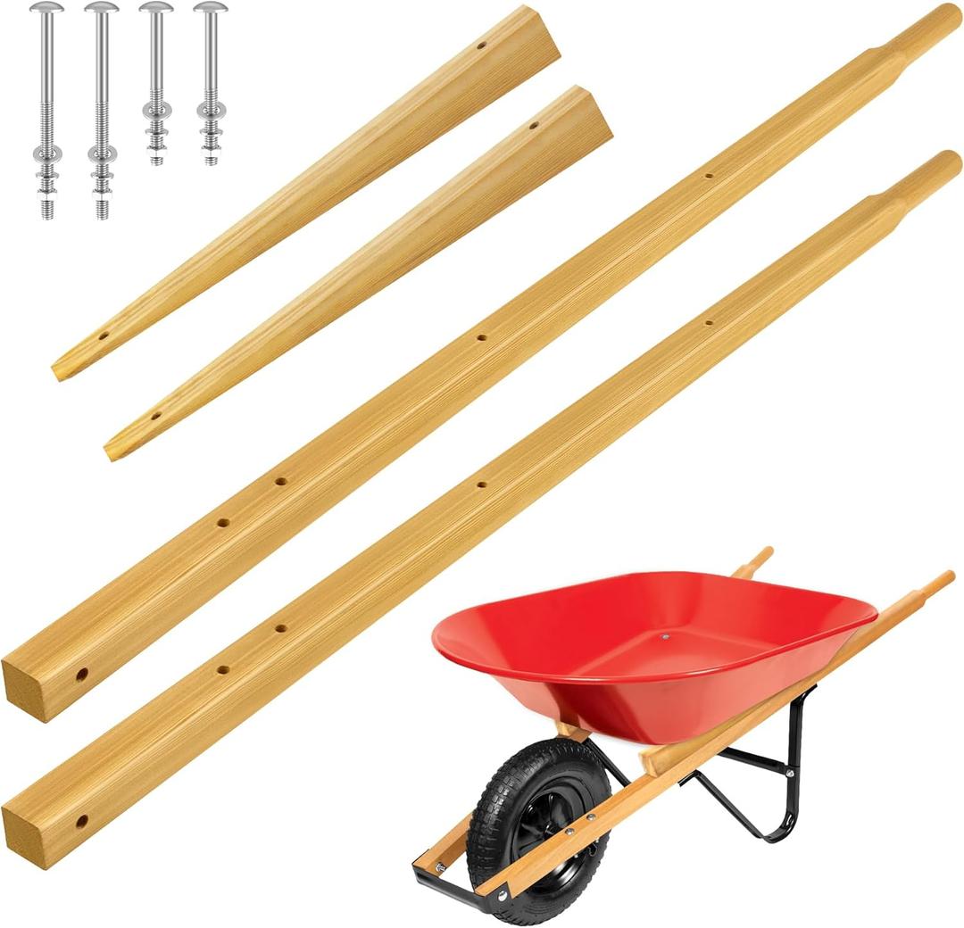 Wood Replacement Wheelbarrow Handles Kit with 304 Stainless Nuts and Bolts, Includes 2 Wedges Tough Seal Coat and Pre-Drilled Holes for Easy Installation