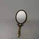 SEHAMANO Vintage Double Sided Handheld Makeup Metal Mirror/Decorated with Pearl/Folding Handle/Portable and Durable Hand Mirror (Matt Gold (Brass))