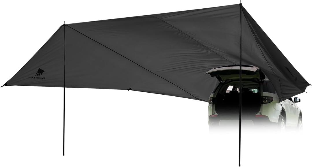 GEERTOP Large Car Awning Tarp for Camping Backpacking Tarp SUV Tailgate Truck Canopy Sun Shade Waterproof Outdoor Rear Vehicle Awning Shelter for Van, MPV, Campers (Charcoal Grey)