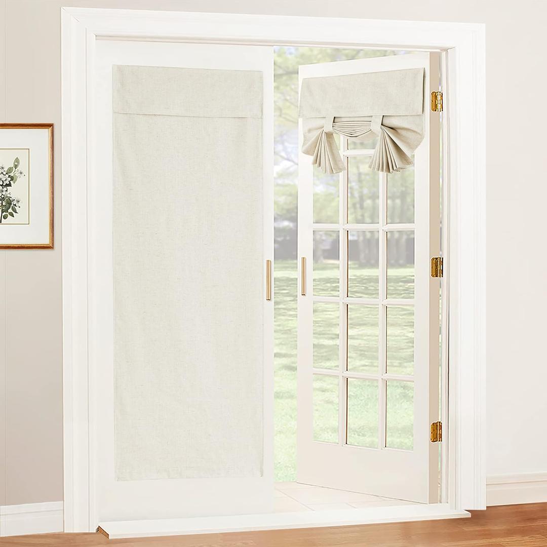 RYB HOME 100% Blackout Tricia Door Curtains, Linen Textured Blend Thermal Insulating Privacy French Door Window Tie Up Shades Living Room Curtains for Kitchen, W 34 x L 69 inches, Ivory, 1 Panel