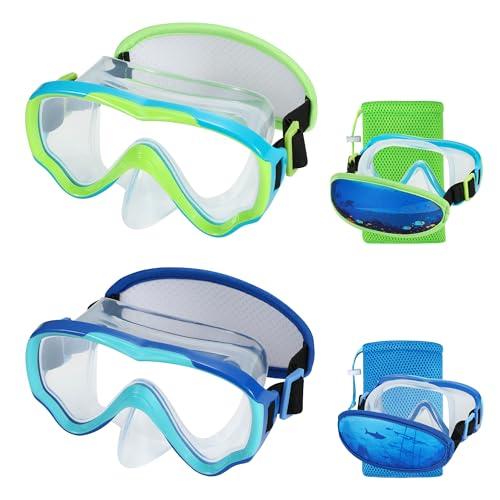 RUIGAO 2PK Kids Goggles Age 6-14, Diving Mask Elastic No TangleStrap, Swimming Goggles with Nose Cover
