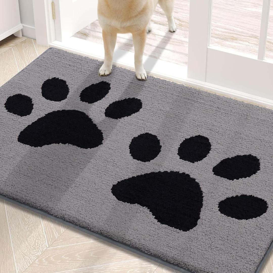 Buganda Dog Door Mat for Muddy Paws, Absorbent Dirt Trapper Washable Indoor Doormats, Non Slip Low-Profile Mud Mat for Dogs, Front Entrance Doormat for Inside Floor (30x20 Inches, Grey)