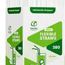 Comfy Package Individually Wrapped Disposable Plastic Flexible Drinking Straws - BPA Free - White [380 Pack]