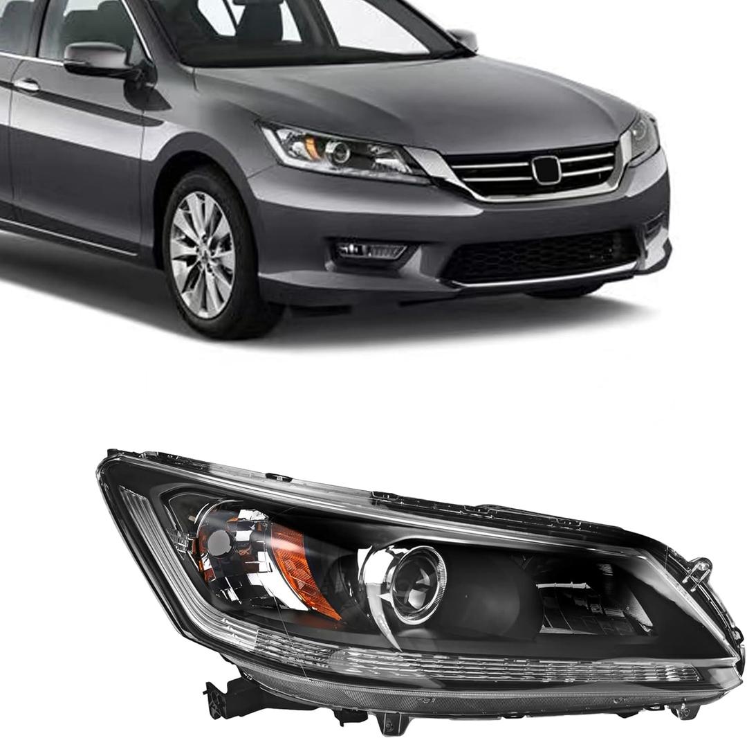 PartsFlow Halogen Headlight Black Housing Clear Lens Headlamp Assembly Right Passenger Side For 2013 2014 2015 Honda Accord HO2503151