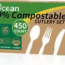 450 Counts Compostable Forks Spoons Knives Set Disposable Forks Utensils Heavy Duty Silverware Eco Friendly Flatware for Party Camping Picnics White forks spoons and knives set