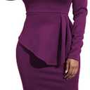 Women's Peplum Bodycon Long Sleeve Wear to Work Dresses Bow Party Club Ruffle Formal Cocktail Pencil Dress (Purple, XL)