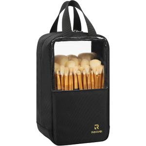 MONSTINA Makeup Brush Bag, Travel Makeup Brush Case Portable Large Makeup Brush Holder Marker Organizer Pro Makeup Artist Bags Sets Clear Cosmetic Bags Dust-Proof (Black)