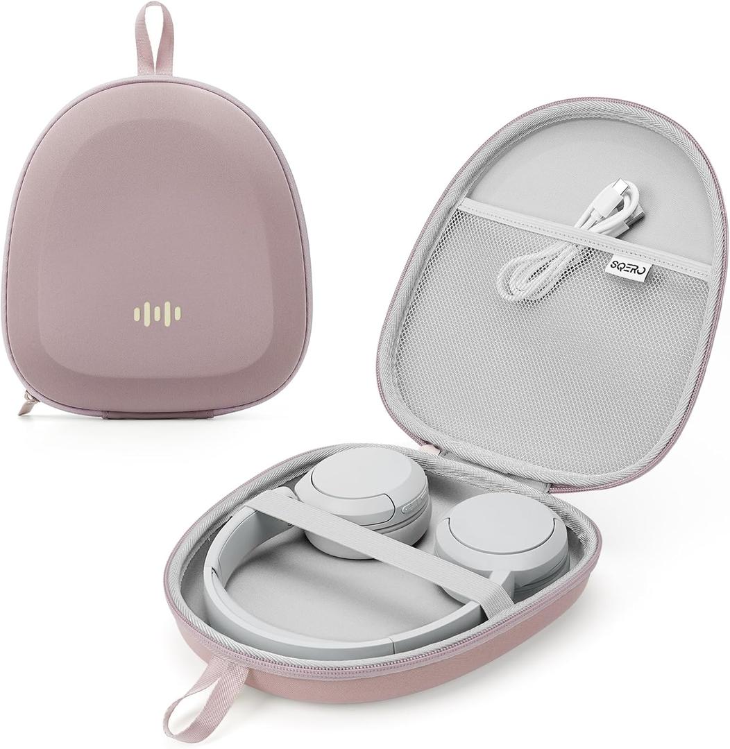 Headphone Case Hard Shell Super-Slim for Sony/JBL/Bose/Soundcore Anker/BERIBES KVIDIO TOZO JLab Over-Ear Headphones Universal Portable Travel Organizer Bag (Pink)