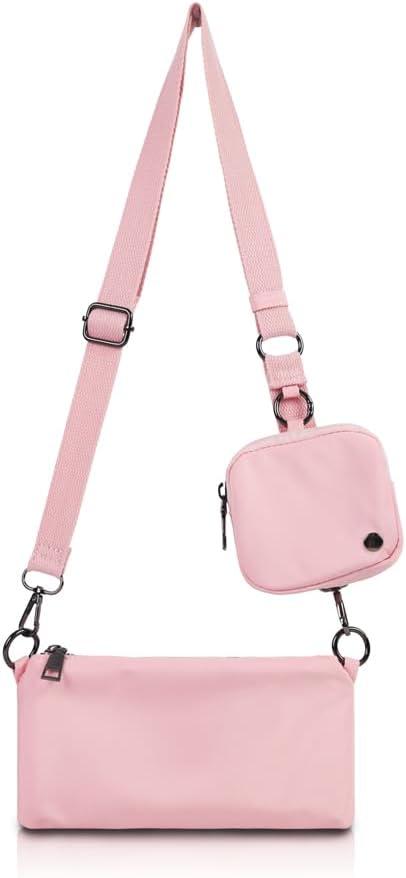 Trendy Mini Crossbody Bags for Women Lightweight Nylon Shoulder Bag waterproof small purse for Travel sports, Pink