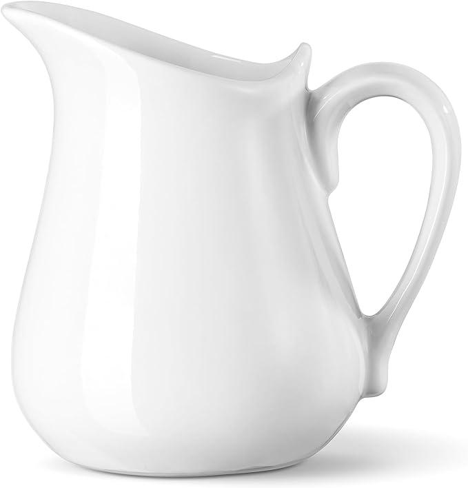 Cream Pitcher 17 OZ Ceramic Cream Pitcher with Handle, White Sauce Pitcher Porcelain Milk Pourer for Sauces, Jam, Coffee