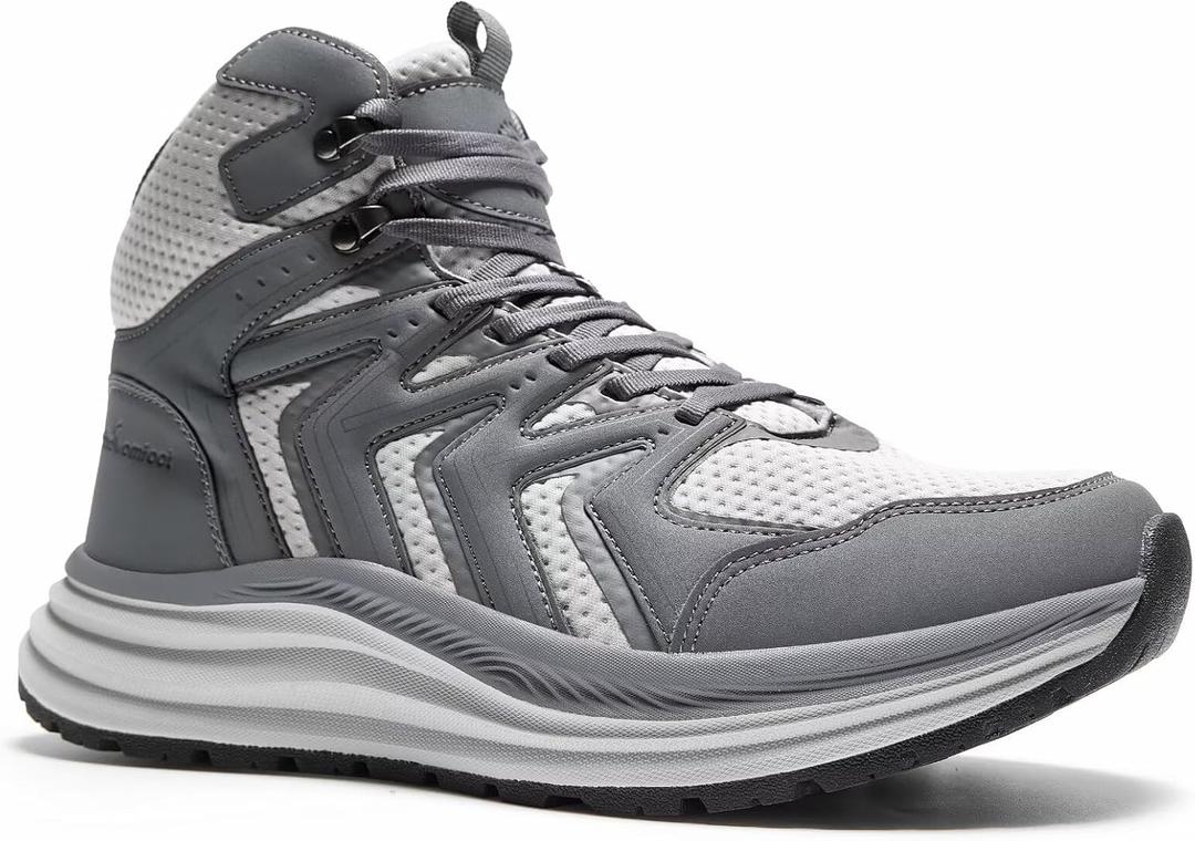 Men's Orthopedic Mid Trekking Hiking Boots: Comfortable Plantar Fasciitis Ankle Support Work Walking Running Shoes, Orthotic Cushion Sport Gym Cross Training Trail Sneakers for Foot Heel Pain Relief