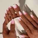 BTArtbox Press on Nails, Short Almond Pink Fake Nails, 32Pcs Full Kit