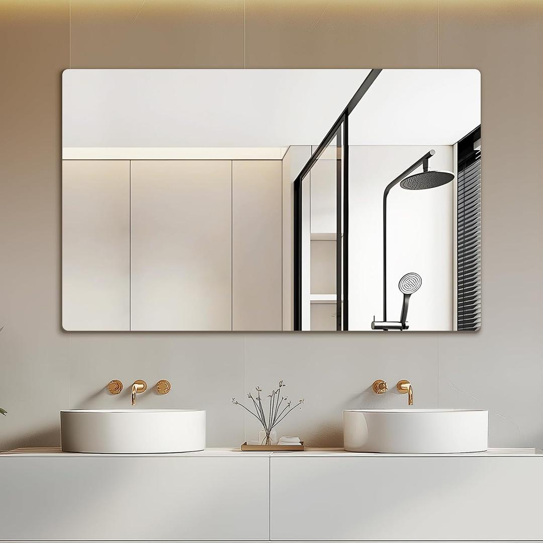 Mirrorons 48 x 30 Frameless Bathroom Mirror, Rounded Corner Bathroom Vanity Mirror, Modern Wall Mounted Vanity Mirror for Living Room, Bedroom, Bathroom, Entryway (Horizontal/Vertical)