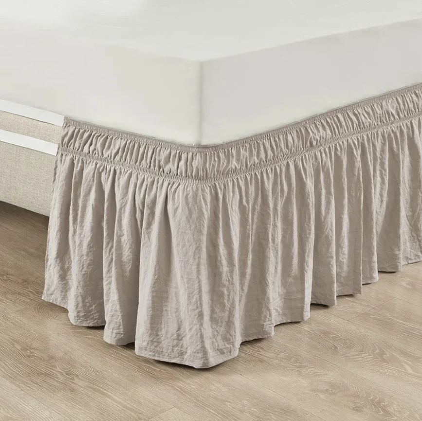 Lush Decor Ruched Ruffle Elastic Easy Wrap Around Bedskirt, Twin/Twin-XL/Full, Neutral