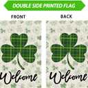 Welcome St. Patrick's Day Green Plaid Shamrocks Clovers House Flag Large Burlap 28X40 Inch Vertical Double Sided Outside Yard Holiday Outdoor Farmhouse Decoration