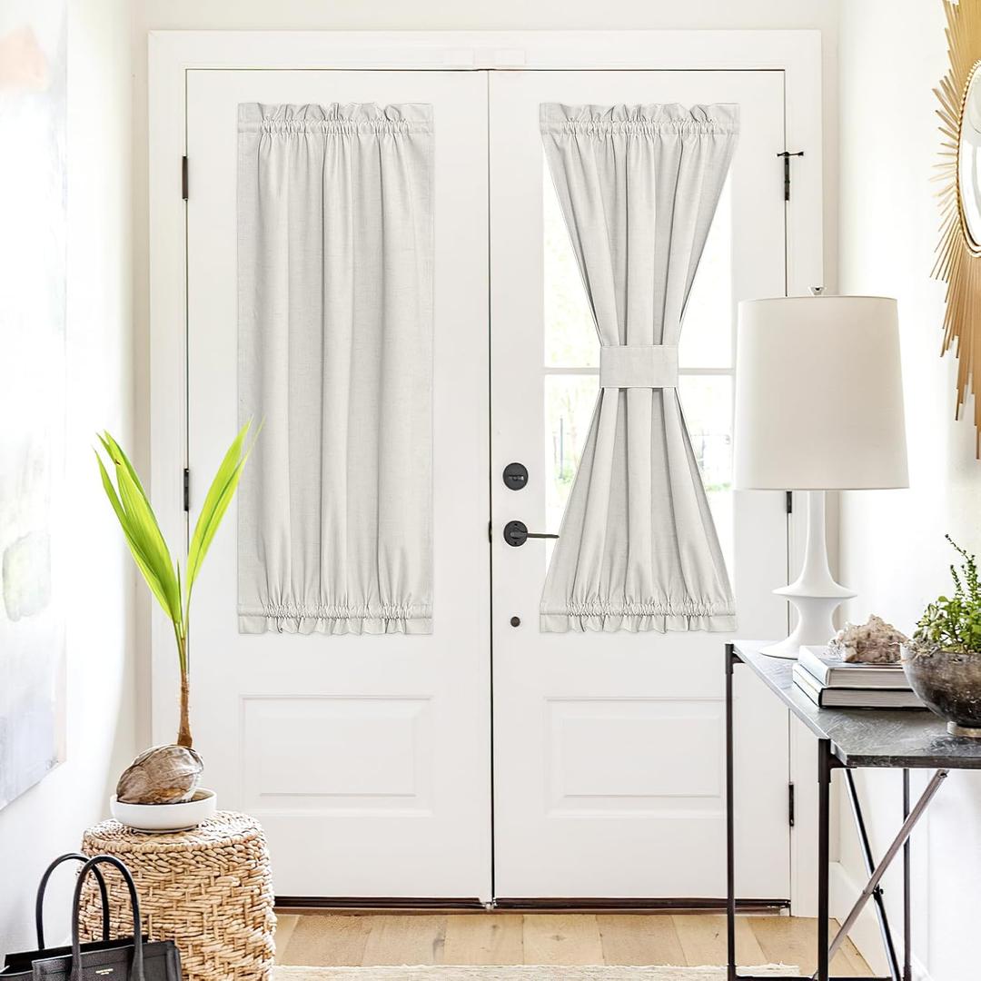 NICETOWN Full Blackout Door Curtains, Thermal Insulated French Door Covering for Privacy, Room Darkening Window Curtains for Living Room Kitchen (Ivory White, 26W x 40L, 1 PC)