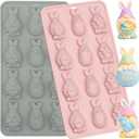 2PCS Easter Bunny-Eggs Silicone Molds 3D Eggs Chocolate Molds Easter Rabbit Candy Molds for Fondant Jelly Pudding Manual Soap Making of Easter Party Decoration (Pink/Grey)