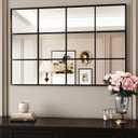 Suidia Wall Mirror, 30" x 48" Window Decorative Mirrors, Metal Framed Wall Decor Wall-Mounted Mirrors for Bedroom, Living Room, Entryway, Black