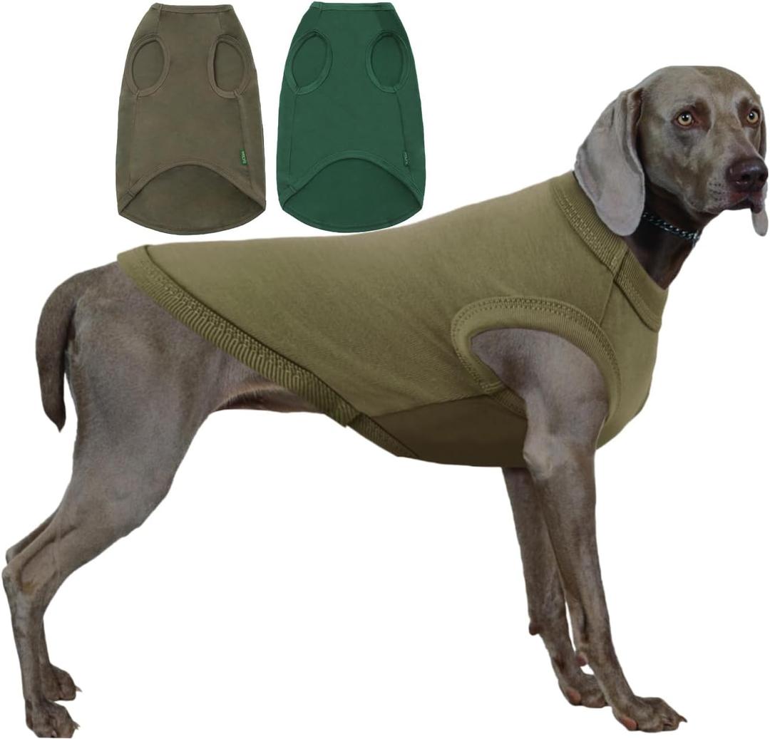 Dog Blank Cotton Shirts,Plain Dogs Large Big Clothes,Army & Deep Green, XXXL