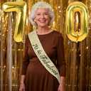 70th Birthday Decorations for Women with 70th Birthday Sash and Crown, Number Balloons, Birthday Card, Cake Topper and Candles, 70 Year Old Female Gifts for Her, Gold