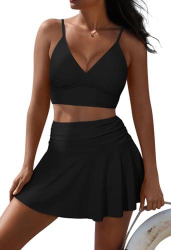 Pink Queen Women's High Waisted Bikini Set Two Piece Swimsuit V Neck Spaghetti Straps Swim Skirt Bathing Suit.XL