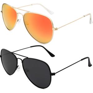 livho Sunglasses for Men Women Aviator Polarized Metal Mirror UV 400 Lens Protection (Gold Orange & All black)