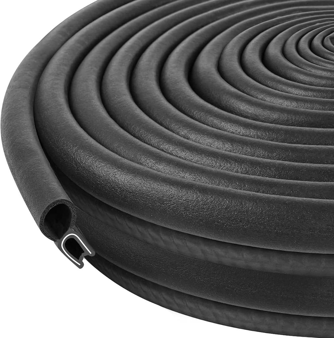 Kikerike Automotive Door Weather Stripping 50Ft Car Door Rubber Edge Trim Seal Strip Gasket with Top Bulb Easy to Install for Car Bus Camper Boat RV Truck Doors and Home Applications