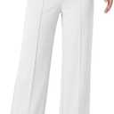 Dress Pants for Women Work Pants Wide Leg Pull On Stretchy Business Casual Trousers High Waisted Slacks with Pockets (White, L)