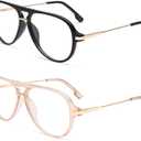 AMOMOMA Aviator Reading Glasses for Women Men Blue Light Blocking Lens Spring Temple AM6226