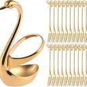 AnSaw Elegant Swan Base Holder & 20 pcs 4.7" Gold Leaf Stainless Steel Forks Set for Appetizers, Desserts, Fruits, Cakes, and Salads