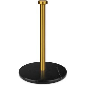 Paper Towel Holder Countertop with 7" Weighted Black Marble Base - Modern Free Standing Paper Roll Holder, Brushed Gold Stainless Steel Stand Paper Towel Holder for Kitchen and Bathroom