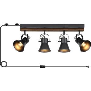 4-Light Plug-in Track Lighting, Adjustable Ceiling Spotlight,Industrial Black Kitchen Track Lighting Fixtures Ceiling for Living Room, Dining Room, Hallway,Bathroom.