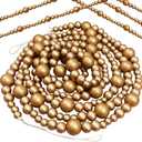 Christmas Wood Bead Garland,Gold Wooden Bead Garland for Christmas Tree,Round Craft Farmhouse Vintage Wood Beads Garlands for Xmas Decoration Supplies 80 Inch, 4 Pack