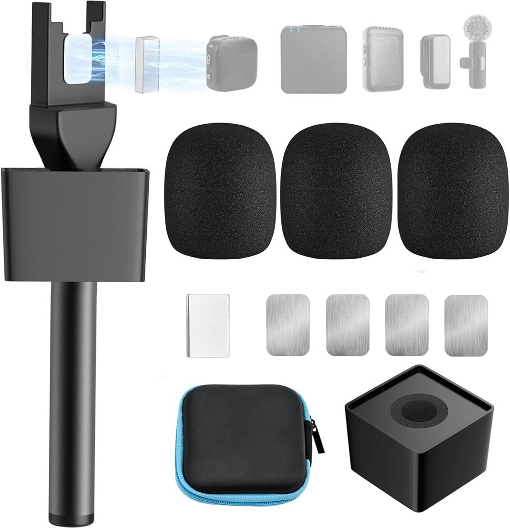 Mic Handle for DJI/DJI Mini/3, Microphone Holder for Rode Wireless GO/Hollyland Lark/Lavalier Mic, Universal Magnetic Mic Stand, Mic Holder with 3 Pop Filter for Vlogging, Interview, Podcast, Reports Mic Handle for DJI/DJI Mini/3, Microphone Holder for Rode Wireless GO/Hollyland Lark/Lavalier Mic, Universal Magnetic Mic Stand, Mic Holder with 3 Pop Filter for Vlogging, Interview, Podcast, Reports