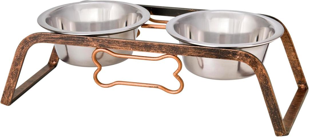 Loving Pets Elevated Dog Bowls  Raised Stainless Steel Dog Bowls with Steel Stand  Non-Skid, No Spill Feeder for Small, Medium & Large Dogs  Easy to Clean, Durable Raised Dog Feeding Station (1 Pint, Aged Copper)