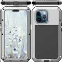 for iPhone 13 Pro Max Case,360 Full Body Protective Heavy Duty Shockproof Tough Armour Aluminum Metal Case with Silicone Built-in Screen Protector for iPhone 13 Pro Max 6.7" - Silver