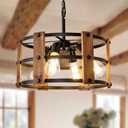 Rustic Farmhouse Chandelier, 4 Lights Pendant Light Fixture, Adjustable Height, Brown Vintage Wood Hanging Pendant Lighting for Entryway Kitchen Island Foyer Dining Room Living Room Bedroom