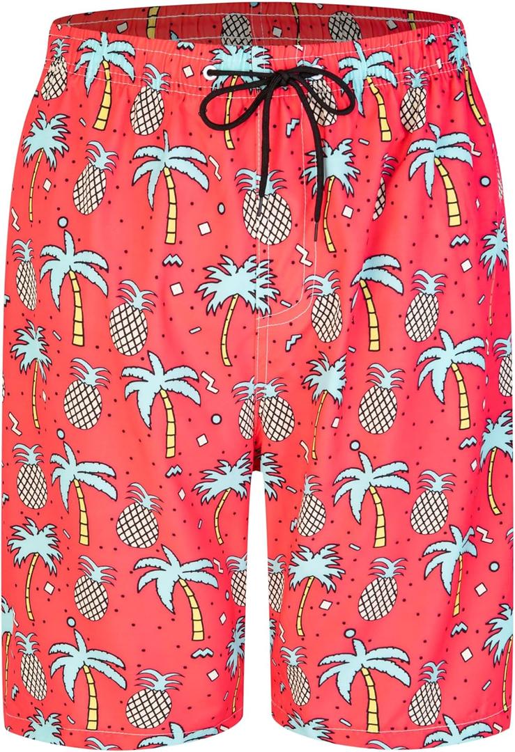 FT FENTENG Mens Swim Trunks Quick Dry Board Shorts with Mesh Lining, Breathable Surf Beach Shorts Swimwear Bathing Suits (Red, L)