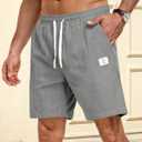 Men's Corduroy Shorts Casual Elastic Drawstring Lightweight Summer Beach Shorts with Pockets (Gray, S)