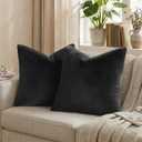 Pallene Faux Fur Plush Throw Pillow Covers 18x18 Set of 2, Luxury Soft Fluffy Cozy Decorative Pillow Covers for Sofa, Couch, Living Room, Black