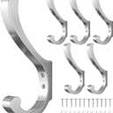 Chrome Coat Hooks Wall Mount - Wall Hooks For Hanging Heavy Duty (30LB),Large Coat Hanger Wall Hangers,Metal Hooks For Hanging Towels,Backpack,Hat,Jacket,Key,Bag,Purse,Clothes,Robe,Dog Leash (6 Pack)