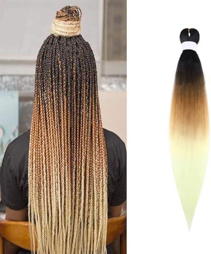 8 Pack TENGSHUO FLY Pre-Stretched Braiding Hair 26 Inch 1 Packs Hot Water Setting Synthetic Hair Crochet Braiding Hair Extension (26 Inch (Pack of 1), Black to Dark Brown to Beige)