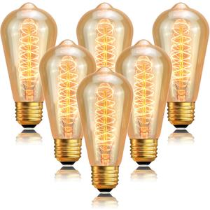 ST64 Incandescent Light Bulbs 110V 40W Edison Bulbs 6 Pack,Amber Vintage 240LM,E26 Base 2200K Dimmable Decorative Antique Wire Wound Incandescent Bulb for Chandelier Pendant Lamps (Spiral Filament)