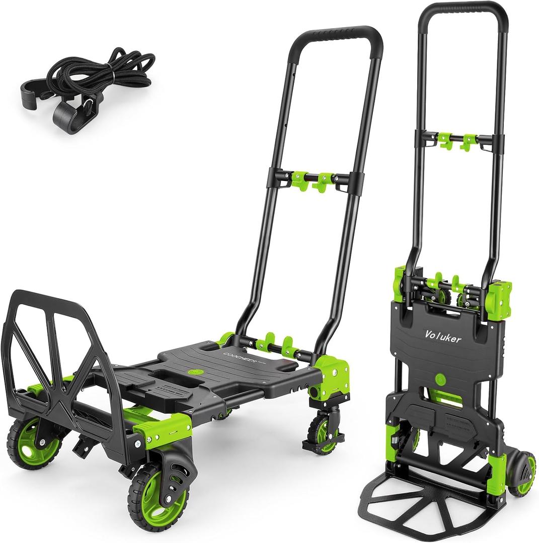 330LB Folding Hand Truck Moving Dolly, Hand Trucks Heavy Duty Combination of 4 Wheels and 2 Wheels Convertible Dolly Cart with Retractable Handle Dolly for Moving Office Carts(Green)