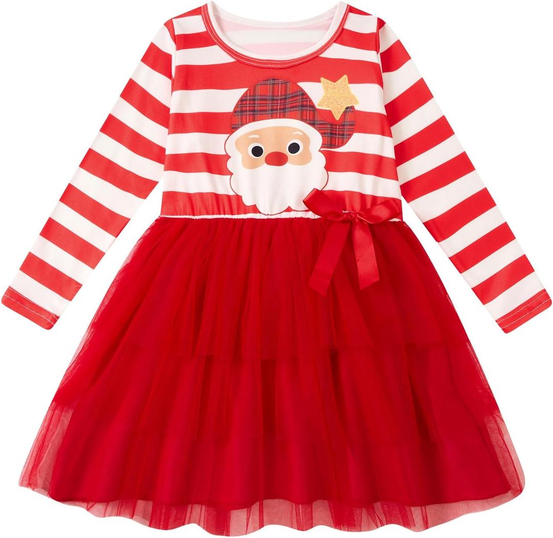Vieille Toddler Baby Girls Tulle Dress Long Sleeve Princess Party Skirt Clothes for Christmas 2-6 Years (Red)