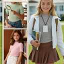 3 Pack Girls Shirts Short Sleeve Mock Turtleneck Cotton Cute Lettuce Trim Summer Tops 7-8Y Kids Clothes