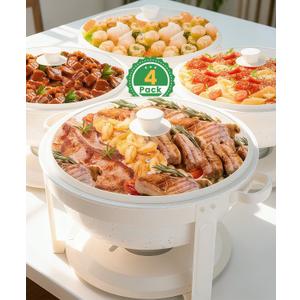 IMACONE Maifanite-Coated Chafing Dishes for Buffet of 4, 6QT White Chafing Dish Buffet Set Stainless Steel Chafer Set, Roll Edge Food Warmers for Parties, Wedding, Birthday, Church Events, Catering