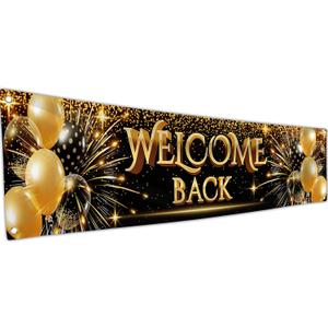Welcome Back Banner - Welcome Home Decorations 6 x 1.3ft - We Missed You Banner (Black & Gold)