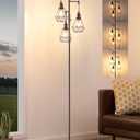 EDISHINE 70IN Industrial Floor Lamps for Living Room, Dimmable Farmhouse Corner Reading Lamp, Diamond-Shaped Lampshade, 3 LED Edison Bulbs Included, Rustic Tree Standing Lamp for Bedroom, Brown